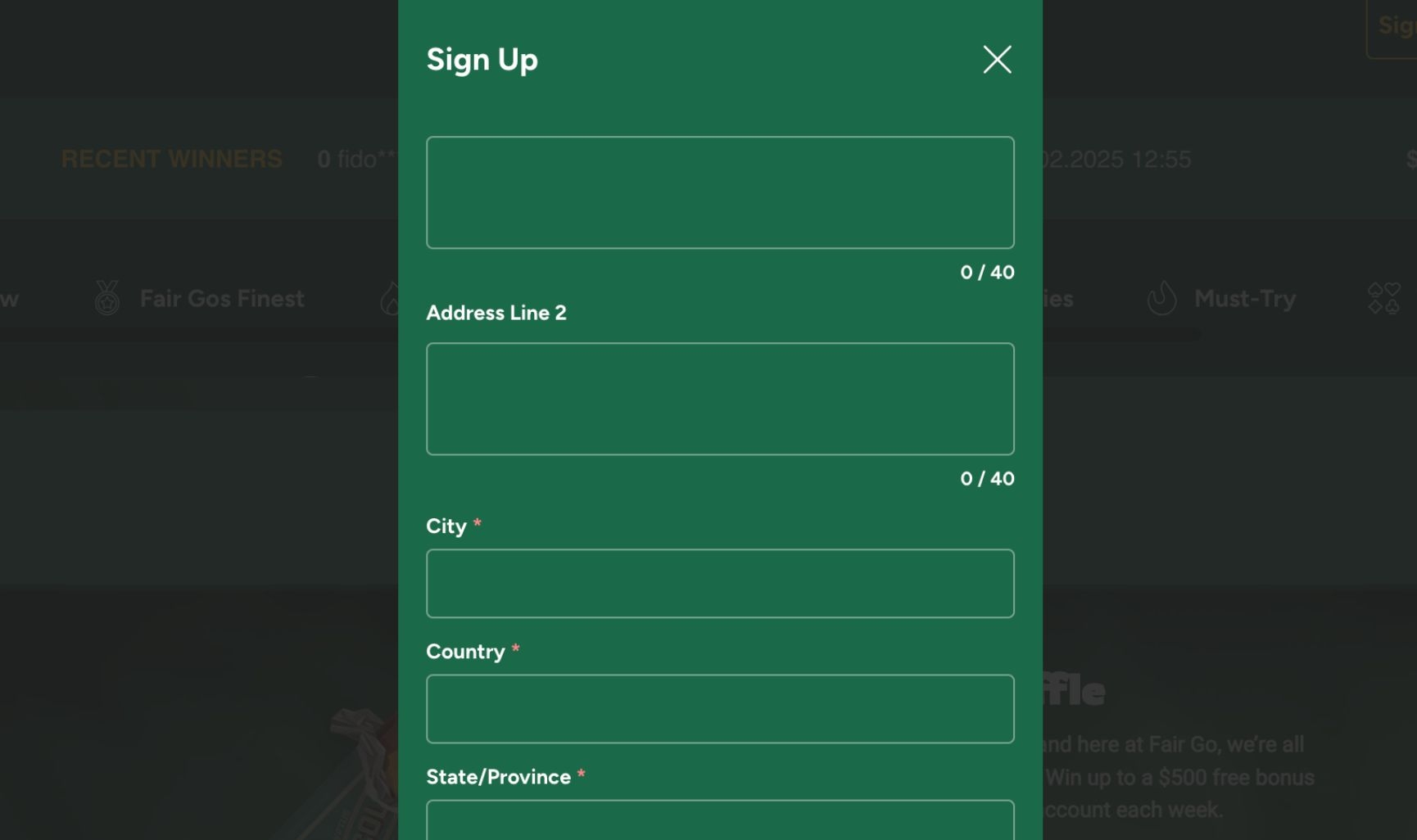 Fair Go Australia fill adress details