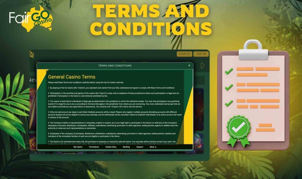 Key Registration Terms and Conditions for Sign Up to Fair Go Australian casino